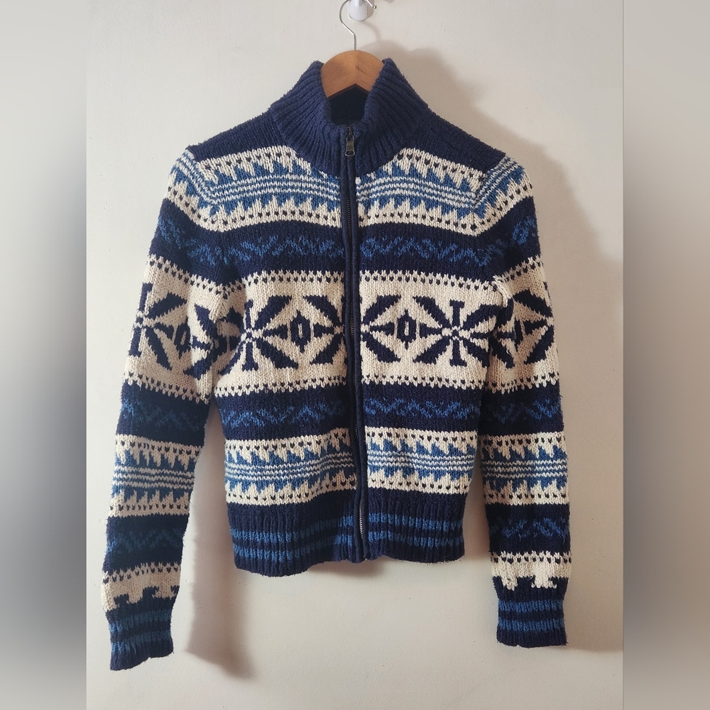 Ralph Lauren Blue and Cream Patterned Sweater